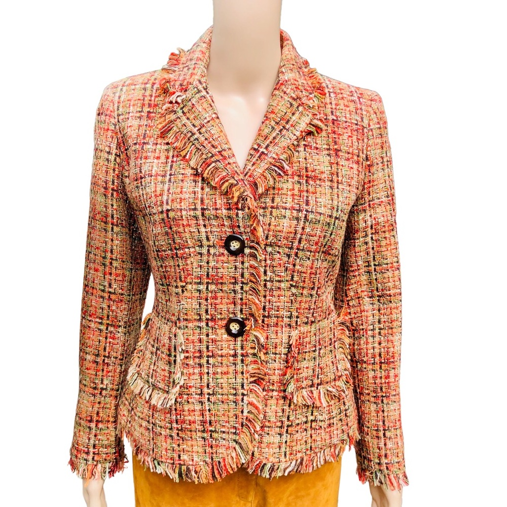 Autumn color blazer. Tweed with fringe details. CHANEL like, but cost way less:)